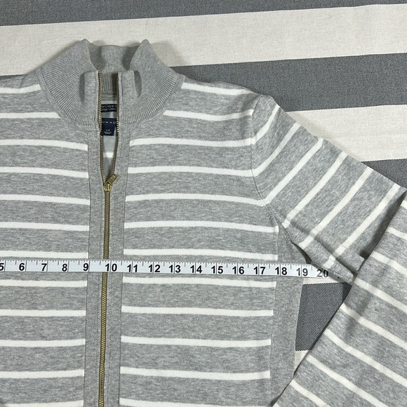 Tommy Hilfiger Womens Zip Jacket L Gray White Striped Cotton Coastal Preppy - Picture 4 of 8